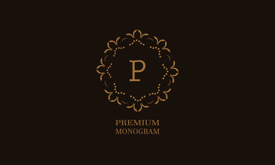Luxury monogram design with the letter of the alphabet P. Elegant logo of the emblem of a restaurant, hotel, business. Can be used for invitations, booklets, postcards.