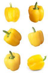 Set of fresh whole yellow bell peppers isolated on white