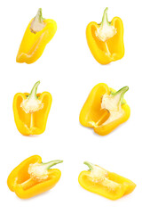 Set of fresh cut yellow bell peppers isolated on white