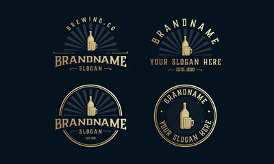 set vintage brewery logo, brewery label emblem. Design vector 