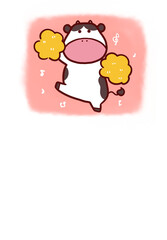 応援する牛の年賀状　文字無し