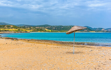 A golden beach with azure blue waters on Karpass Peninsula, Northern Cyprus