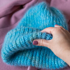 Pink luxury wool natural fluffy fur wool skin texture close-up use for background and wallpaper