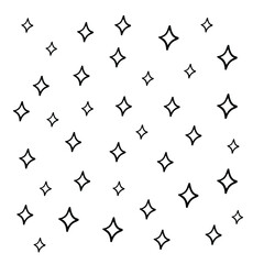 Magical stars pattern hand drawn illustration. Dreams come true. Doodle sparkles isolated on white background. Black icon picture. 
