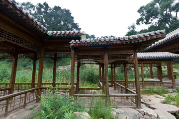 traditional Chinese wooden Gallery in a park