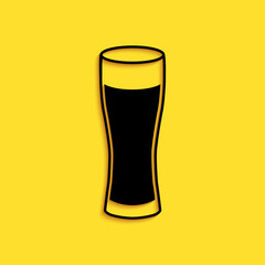 Black Glass of beer icon isolated on yellow background. Long shadow style. Vector.
