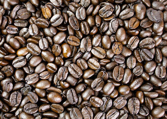 Coffee beans that have been roasted with heat