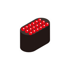 アイソメトリック図法で描かれたシンプルなお寿司のアイコンイラスト（いくら）