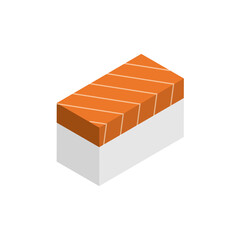 アイソメトリック図法で描かれたシンプルなお寿司のアイコンイラスト（サーモン）