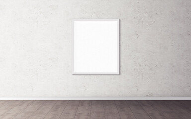 White poster with white frame on wall. Mockup for you design preview. Layout concept.