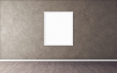 White vertical blank poster with white frame on wall. Empty mock-up for you design preview. Good use for presentation.