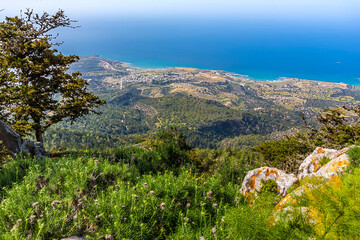 The view from Kantara Castle towards the northern coast in Cyprus