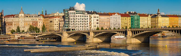The famous Prague Bridges on a beautiful summer afternoon-panorama
