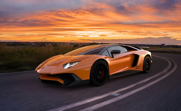 Lamborghini Aventador when cornering.Aventador SV is a powerful supercar equipped with a 6.5 V12 engine