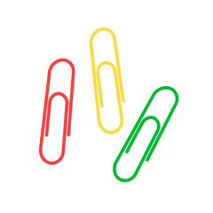 Set of colored paper clips isolated on a white background. Vector illustration.