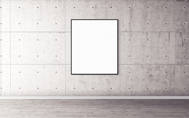 White blank poster with slim frame on wall. Empty mock-up for you design preview. Good use for presentation.