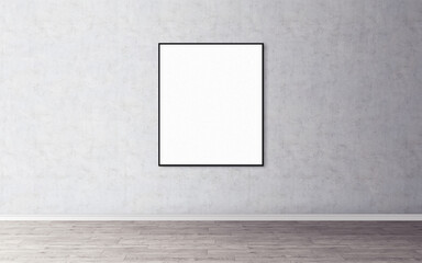 White blank poster with slim frame on wall. Empty mock-up for you design preview. Good use for...