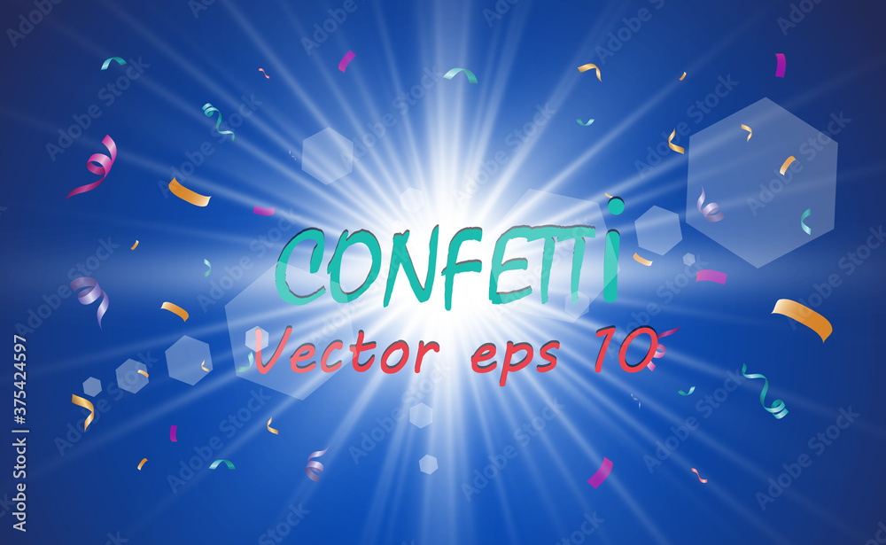 Poster Lots of colorful tiny confetti and ribbons on transparent background. Festive event and party. Multicolor background.Colorful bright confetti isolated on transparent background