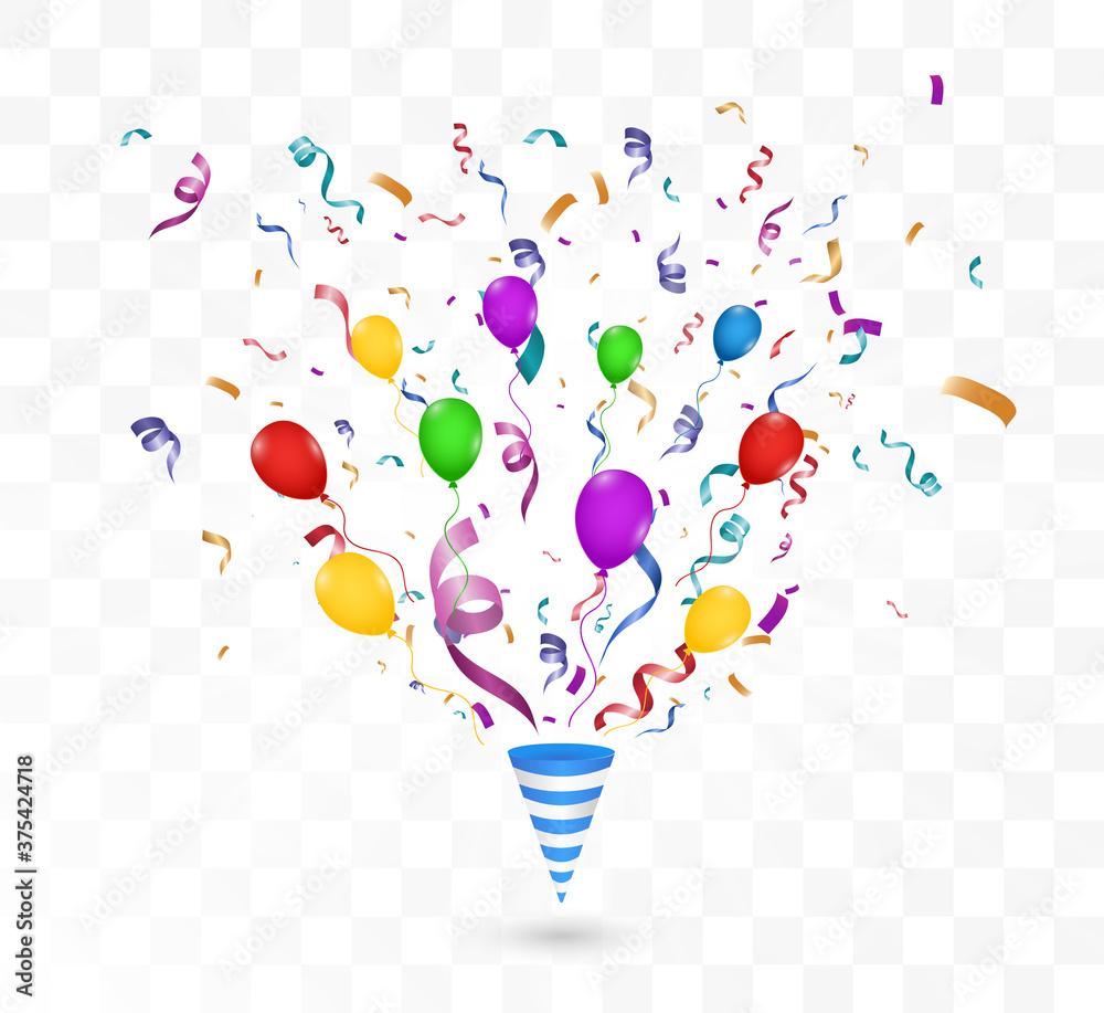 Poster Lots of colorful tiny confetti and ribbons on transparent background. Festive event and party. Multicolor background.Colorful bright confetti isolated on transparent background