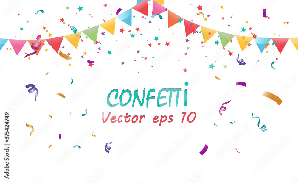 Poster Lots of colorful tiny confetti and ribbons on transparent background. Festive event and party. Multicolor background.Colorful bright confetti isolated on transparent background