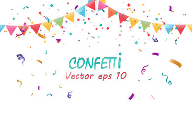 Lots of colorful tiny confetti and ribbons on transparent background. Festive event and party. Multicolor background.Colorful bright confetti isolated on transparent background