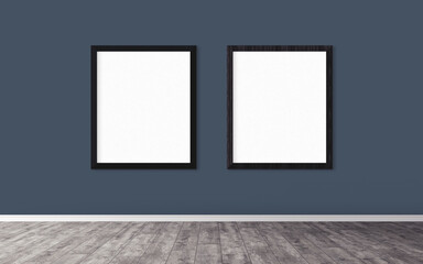 Two posters with black frame on wall. Mock up for you design preview. Good use for advertasing...