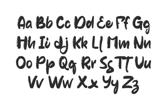 Vector illustration: Hand drawn brush font. English Abc alphabet on white background.