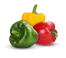 Fresh whole bell peppers on white background