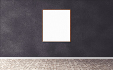 White blank poster with wooden frame on wall. Template for you design preview. Good use for presentation.