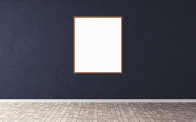 White blank poster with wooden frame on wall. Template for you design preview. Good use for presentation.
