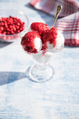 Vegan chickpea ice cream with cranberries on a light background