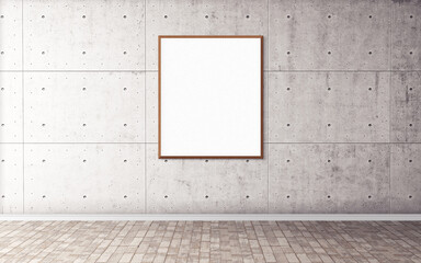 White blank poster with wooden frame on wall. Template for you design preview. Good use for presentation.