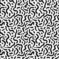 Wavy and swirled brush strokes vector seamless pattern. Black paint freehand scribbles, abstract ink background. Brushstrokes, smears, lines, squiggle pattern. Abstract wallpaper design, textile print