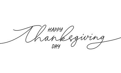 Happy Thanksgiving modern vector line calligraphy. Hand drawn holiday typography or lettering for poster, banner, cards, badge etc. Elegant calligraphic script, Give thanks cursive phrase.