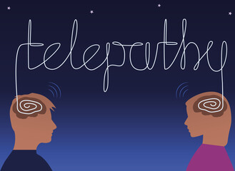 Telepathy illustration between a man and woman. A design with the concept of love. - obrazy, fototapety, plakaty