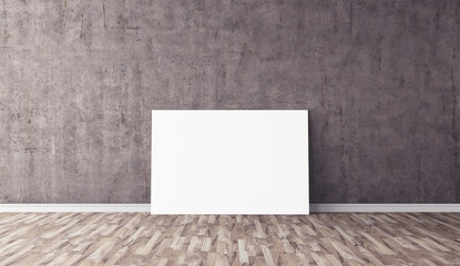 White blank horizontal canvas on floor. Blank mockup for you design. Good use for advertasing.