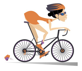 Obraz premium Pretty young woman rides a bike isolated. Smiling young woman in helmet and sunglasses rides a bike and looks healthy and happy 