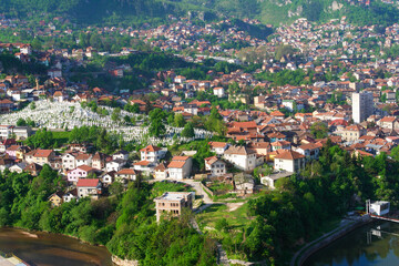 Fototapeta na wymiar A cityscape of Sarajevo city in springtime - Sarajevo, Bosnia and Herzegovina