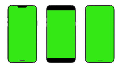 Smartphone frameless mockup. Studio shot of green screen smartphone with blank screen for...