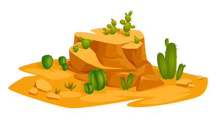 illustration of desert with rocks and cactus