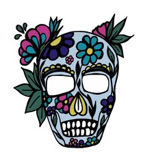 Skull with patterns of flowers colored.  - 375426147