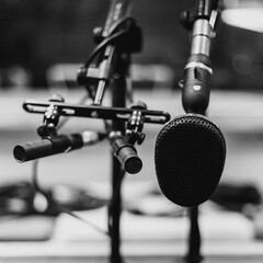 Three microphone on recording session 