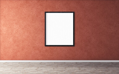 White blank poster with black frame on wall. Empty mock-up for you design preview. Good use for...