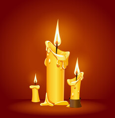 illustration of three burning candles on a red background
