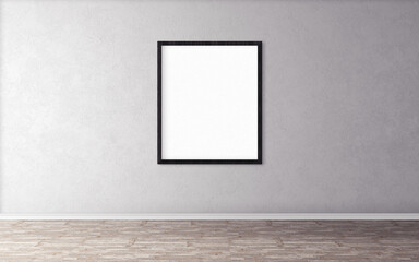 White blank poster with black frame on wall. Empty mock-up for you design preview. Good use for presentation.