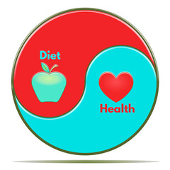 Diet and health ying yang illustration on isolated white background.