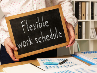 Flexible work schedule is shown on the conceptual business photo