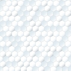 Seamless white mesh honeycomb pattern. Plain textured 3d grid print for walls and floor. Simple mosaic background vector illustration. Transparent polygon structure repeating ornament