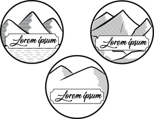 simple line vector in the shape of a mountain with a shady shade and a lake underneath, suitable for use as a logo for outdoor activities that blends with nature