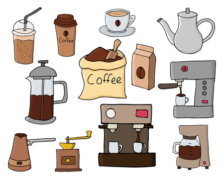 Colorful flat coffee icons collection in vector. Flat coffee illustrations collection in vector. 
